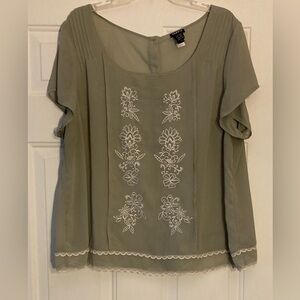 💕🌿🌹🌿💕Torrid Romantic Sage Green Blouse with White Embroidery & Lace